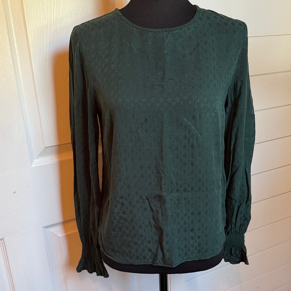 H&M Forest Green Long-Sleeve Textured Blouse